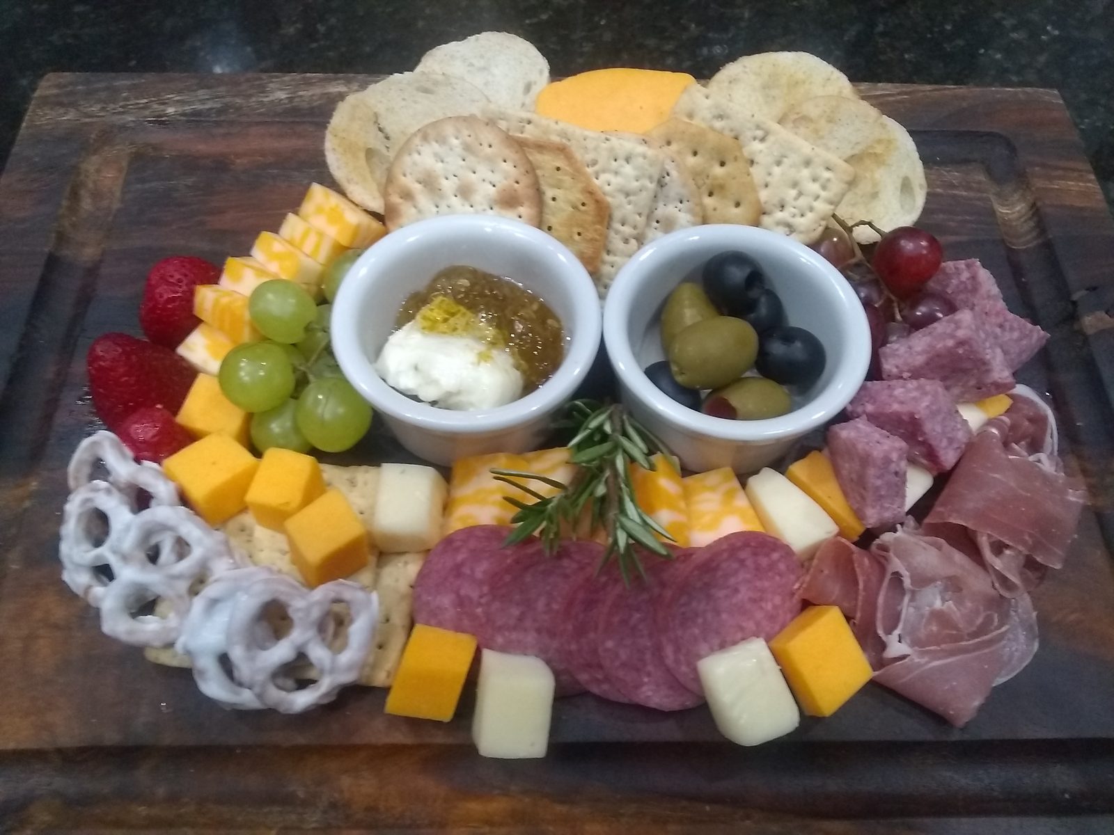 Close view of a charcuterie board